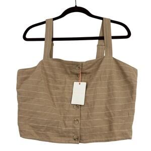 Skies Are Blue Crop Tank Top Size L Beige Stripe Linen Blend Smocked Back